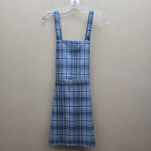 Bebop Be You Be Free NWT Plaid Sleeveless Apron Jumper Dress Blue Rose Large
